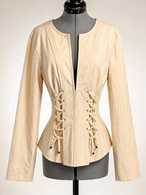 Marissa Webb Valentina Lace Up Deep V Top, Cream, L, EUC